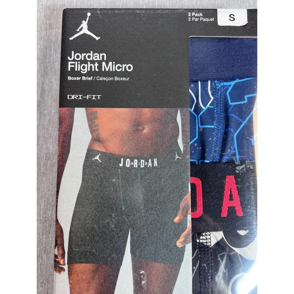 Nike Jordan Flight Micro Boxer Briefs 2-Pack Dri-FIT Midnight Navy Mens Small